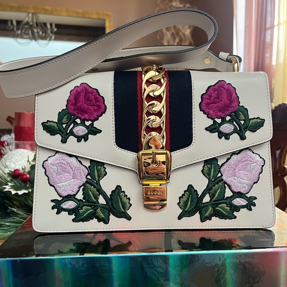 Gucci Handbags - GUCCI FLORAL EMBROIDERED SYLVIE SHOULDER BAG SMALL